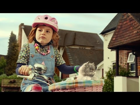 Une petite fille sur un vélo et son chat chantent pour SingitKitty